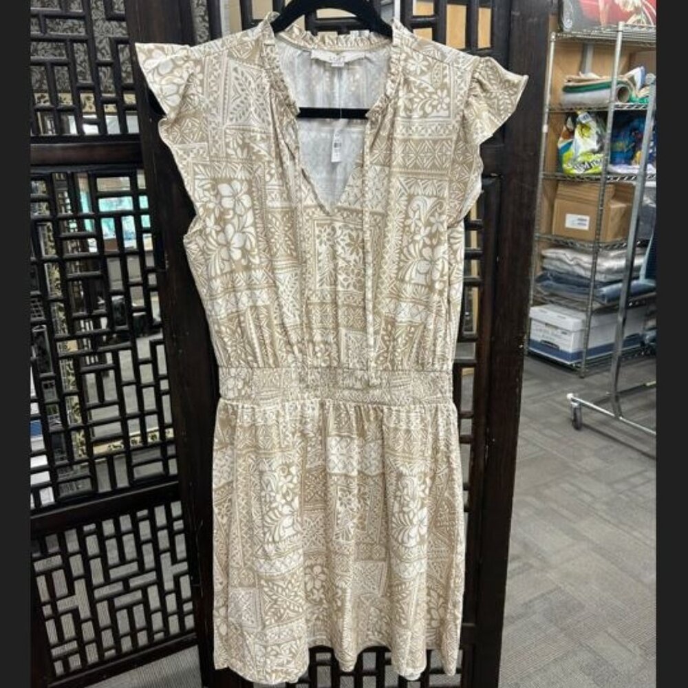 LOFT Tile Tie Neck Flutter Mini Dress